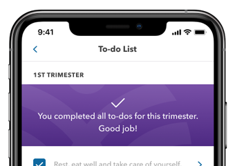 to do list for pregnancy first trimester from the Beginnings app as shown on a phone