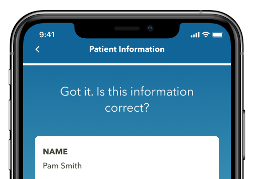 top of patient info screen in Take Heart app