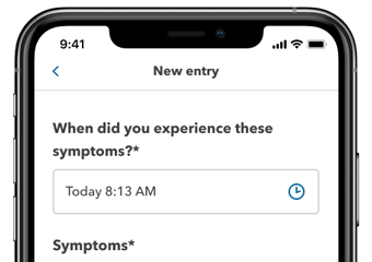 Symptom track on cancer app on phone